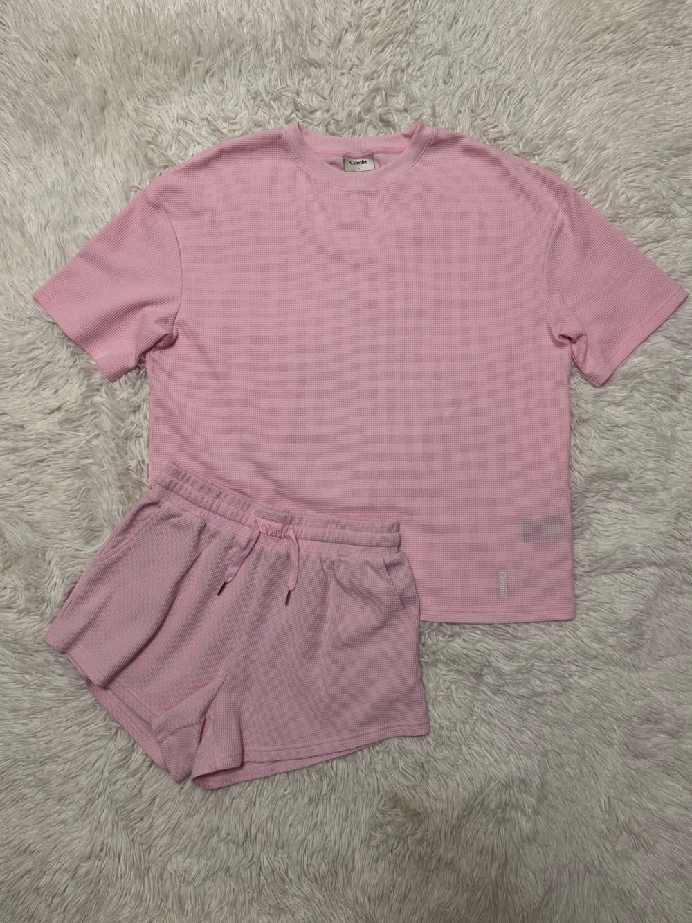 Comfrt Waffle Lounge Set Pink Comfrt Set Comfrt Waffle Tee & Shorts
